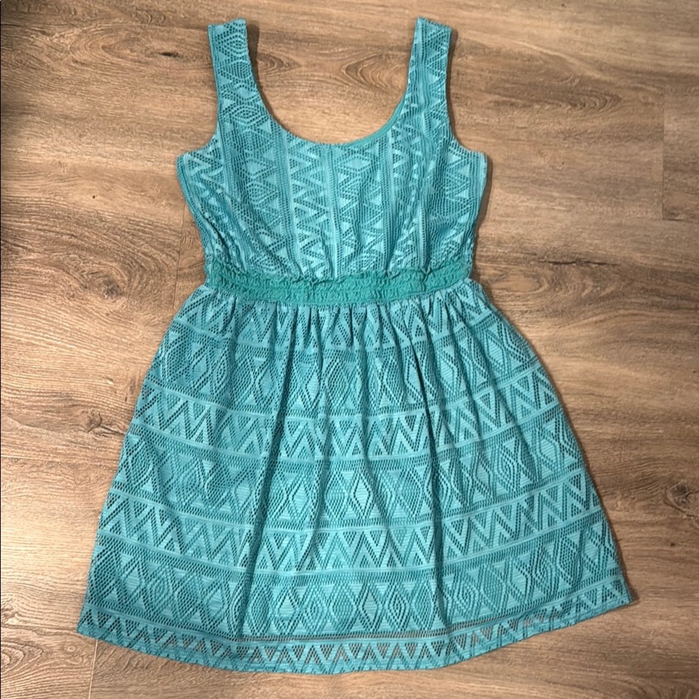 Teal Sleeveless Sundress with Geometric Pattern
